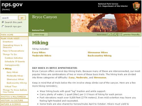 National Park Service - Bryce Canyon Hikes