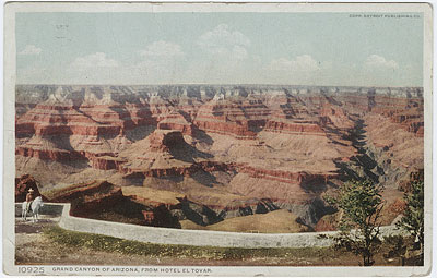 Postcard circa 1910, showing a view of the Grand Canyon from the El Tovar Hotel (Yale Collection of Western Americana, Beinecke Rare Book and Manuscript Library)