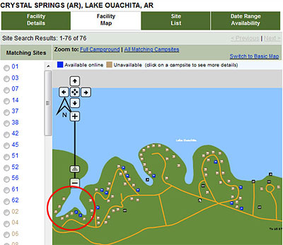 Facility map view on Recreation.Gov