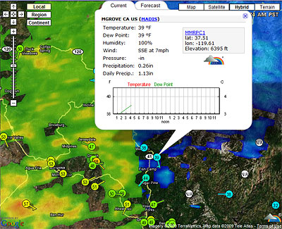 WunderMap, from Weather Underground,is interactive - click on any station for detailed information