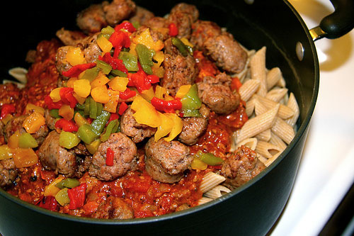 Camping Menu Sausage and Pepper Pasta