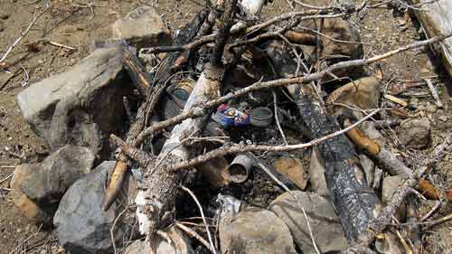 An abandoned campfire in a remote portion of the Deschutes National Forest, in Oregon