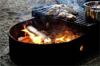 Grilling chicken over the campfire (photo by Desirae on Flickr)