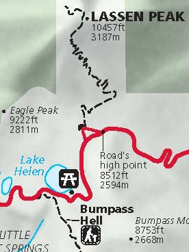 The Lassen Peak trailhead and Bumpass Hell
