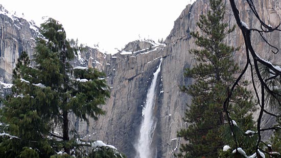 Upper Yosemite Falls viewed from the visitor’s lot in Yosemite Village