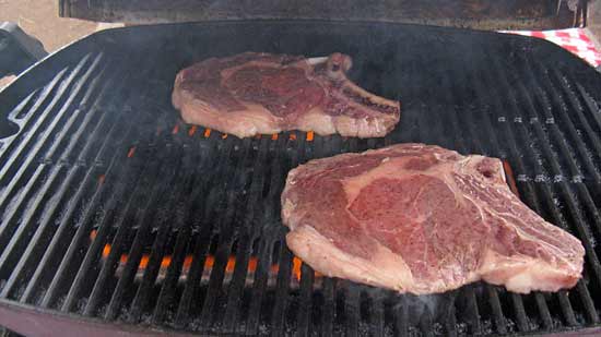 Grilling steaks on a Weber Q-220 grill