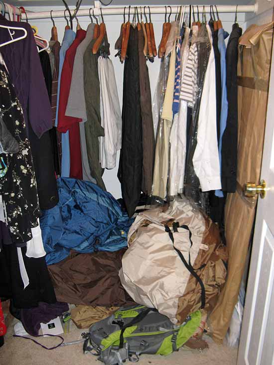 This is a picture of our closet. It is also a picture of how not to store camping gear!